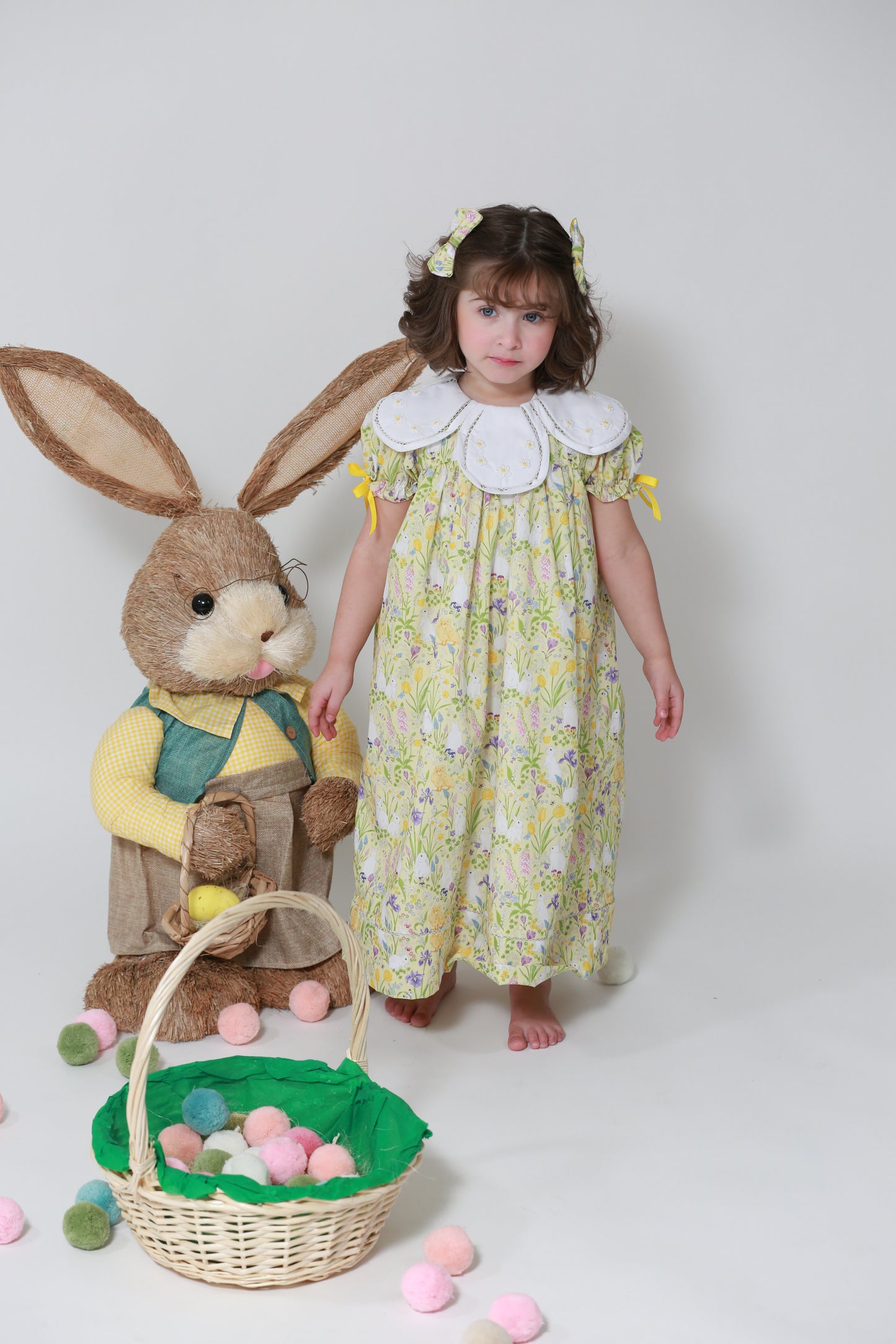 Floral bunnies LONG dress + 2 Hair clips - 76