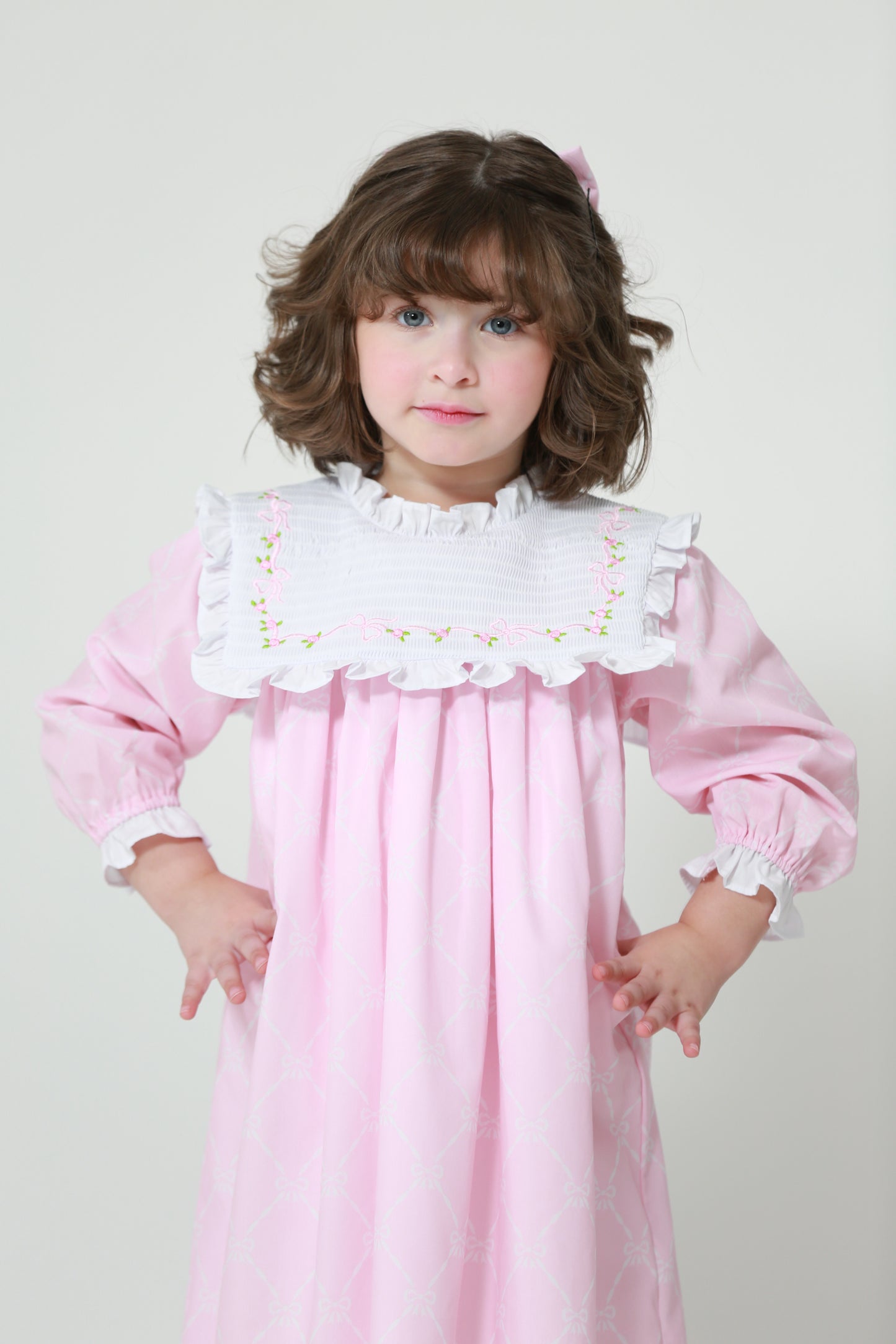 Pink bow LONG dress + 1 bow clip - 74