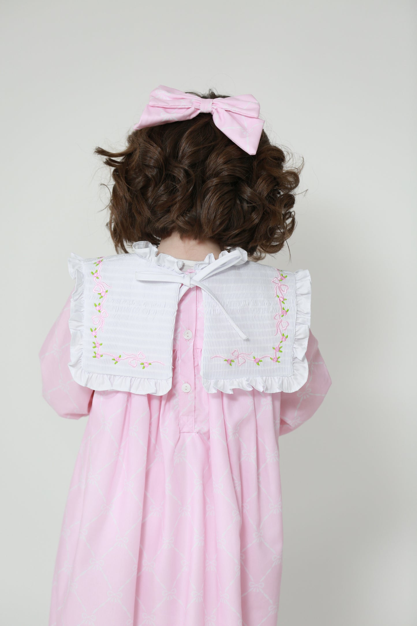 Pink bow LONG dress + 1 bow clip - 74