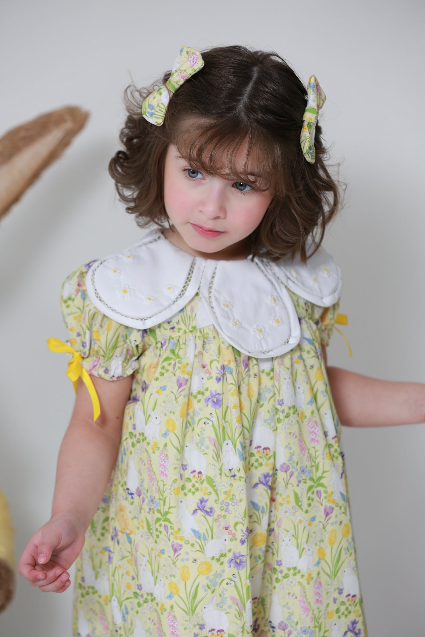 Floral bunnies LONG dress + 2 Hair clips - 76