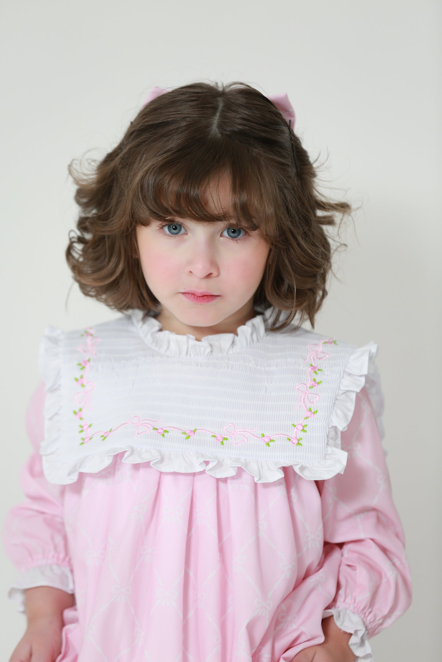 Pink bow LONG dress + 1 bow clip - 74