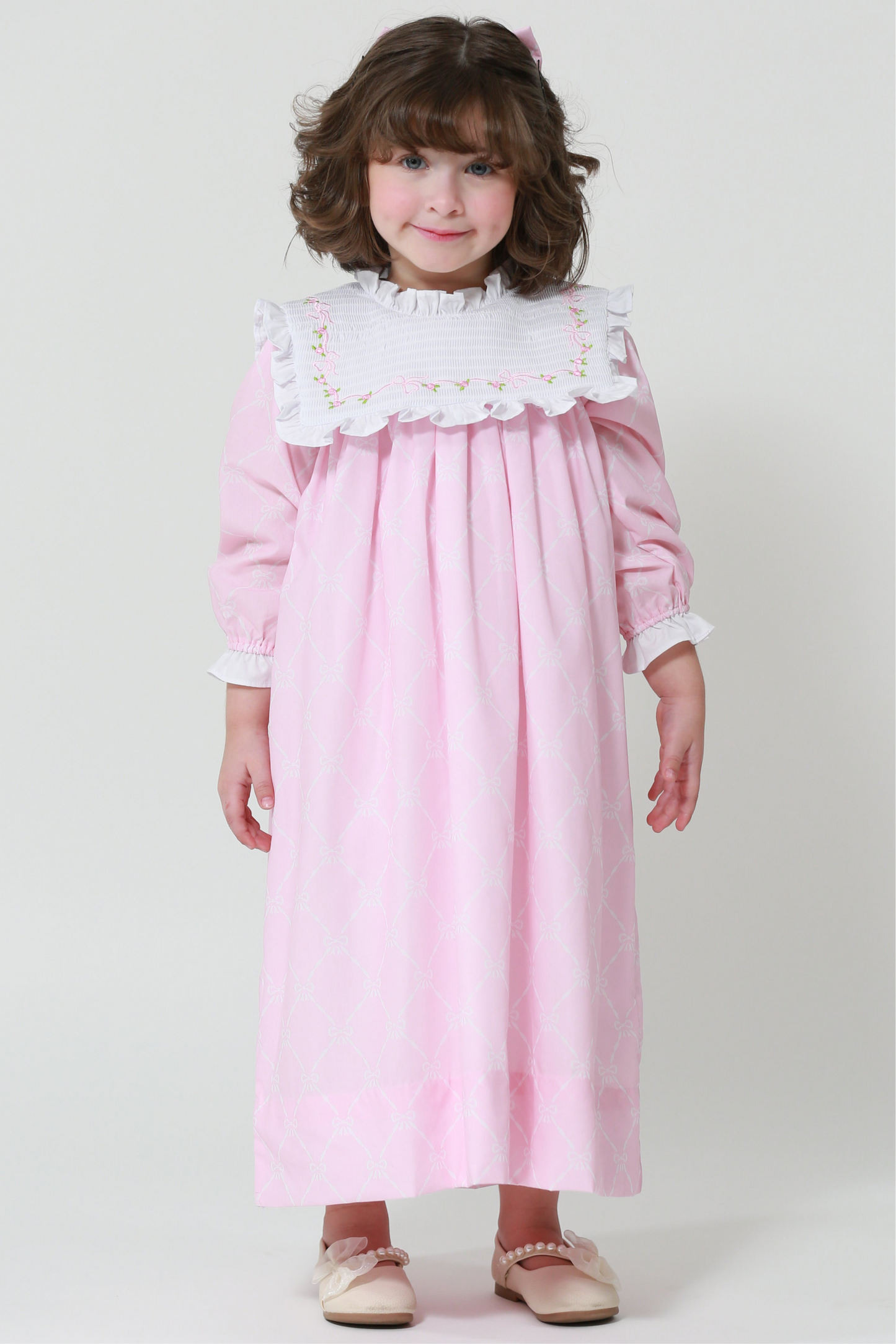 Pink bow LONG dress + 1 bow clip - 74