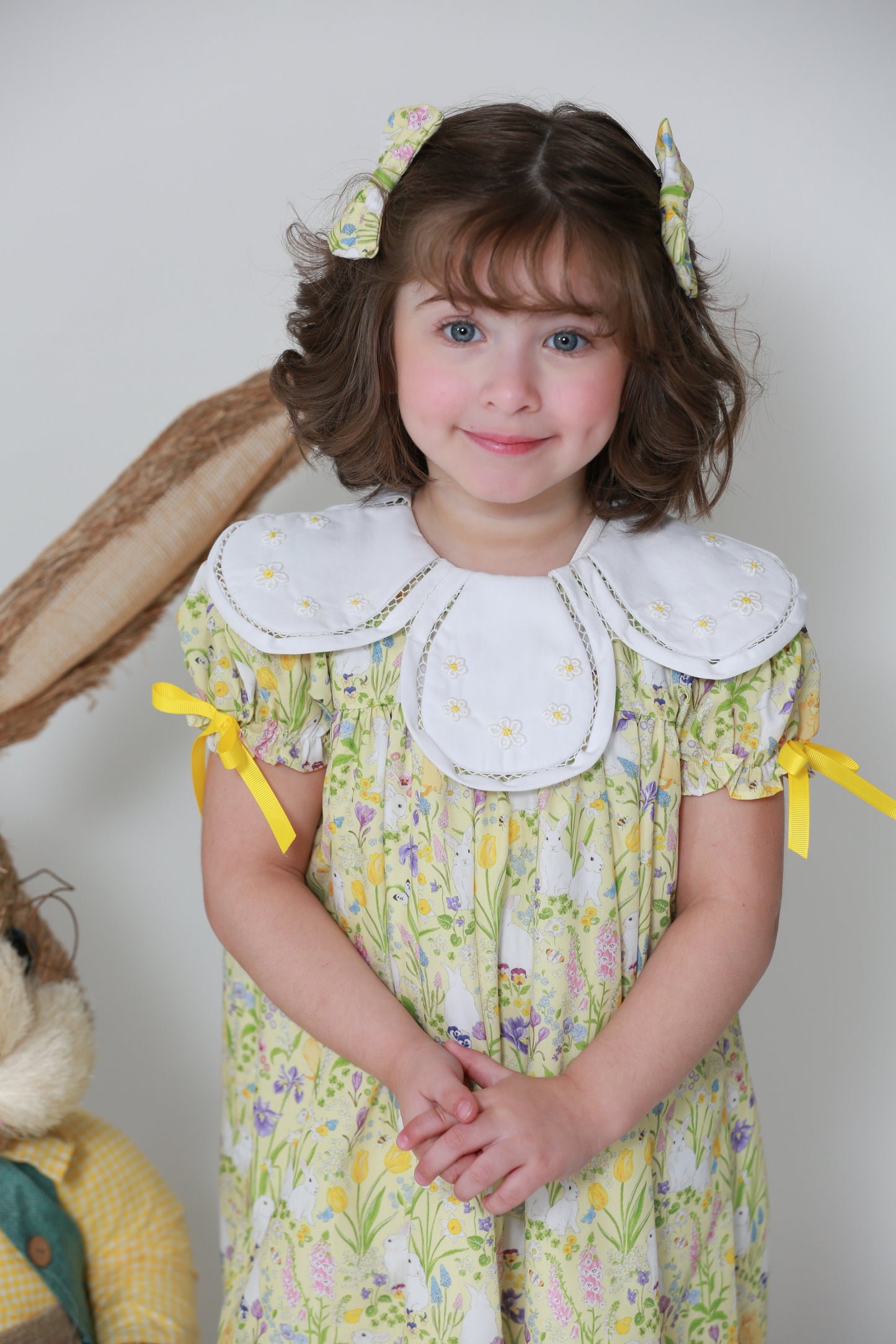 Floral bunnies Jalabiya + 2 Hair clips - 76